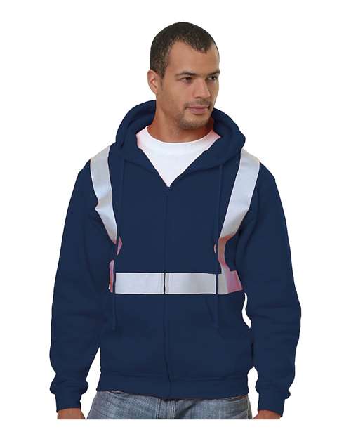 Bayside Men's USA-Made Hi-Visibility Full-Zip Hooded Sweatshirt - Navy