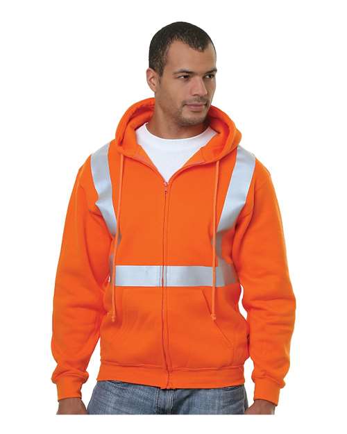 Bayside Men's USA-Made Hi-Visibility Full-Zip Hooded Sweatshirt - Bright Orange