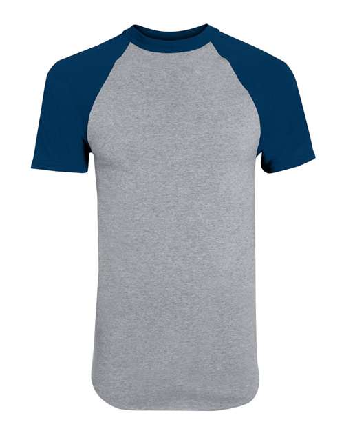 Augusta Sportswear Youth Raglan Baseball Jersey - Athletic Heather/ Navy