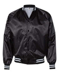 Augusta Sportswear Unisex Satin Baseball Jacket Striped Trim - Black/ White