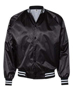 Augusta Sportswear Unisex Satin Baseball Jacket Striped Trim - Black/ White