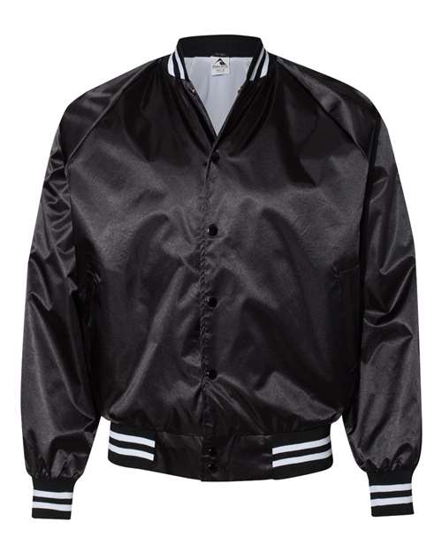 Augusta Sportswear Unisex Satin Baseball Jacket Striped Trim - Black/ White