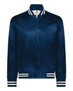 Augusta Sportswear Unisex Satin Baseball Jacket Striped Trim - Navy/ White