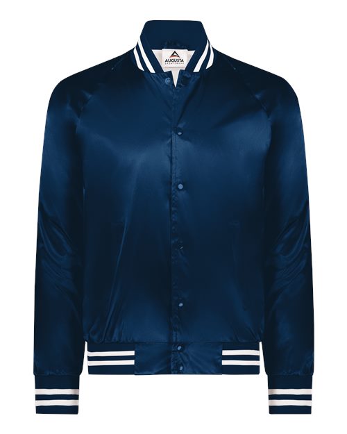Augusta Sportswear Unisex Satin Baseball Jacket Striped Trim - Navy/ White
