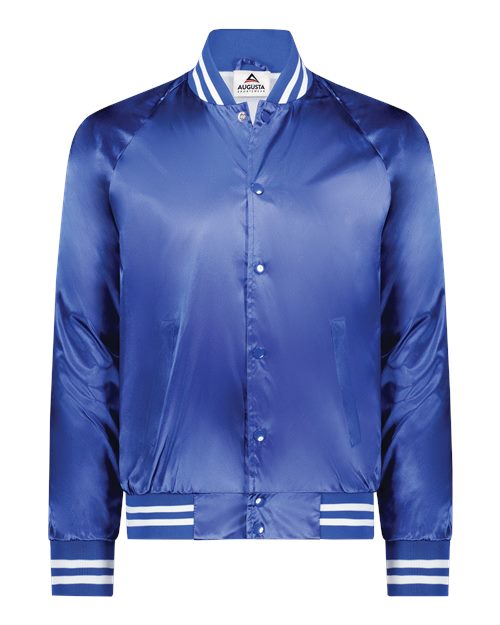 Augusta Sportswear Unisex Satin Baseball Jacket Striped Trim - Royal/ White