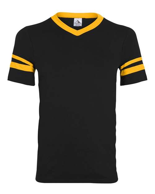 Augusta Sportswear V-Neck Jersey with Striped Sleeves (Part 1 of 2) - Black/ Gold