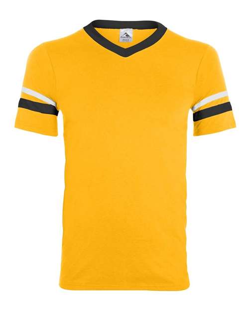Augusta Sportswear V-Neck Jersey with Striped Sleeves (Part 1 of 2) - Gold/ Black/ White