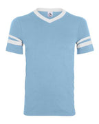 Augusta Sportswear V-Neck Jersey with Striped Sleeves (Part 1 of 2) - Light Blue/ White