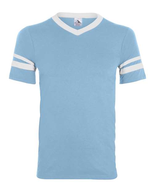 Augusta Sportswear V-Neck Jersey with Striped Sleeves (Part 1 of 2) - Light Blue/ White