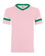 Augusta Sportswear V-Neck Jersey with Striped Sleeves (Part 1 of 2) - Light Pink/ Kelly/ White