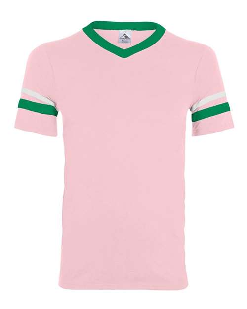Augusta Sportswear V-Neck Jersey with Striped Sleeves (Part 1 of 2) - Light Pink/ Kelly/ White