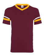 Augusta Sportswear V-Neck Jersey with Striped Sleeves (Part 1 of 2) - Maroon/ Gold/ White