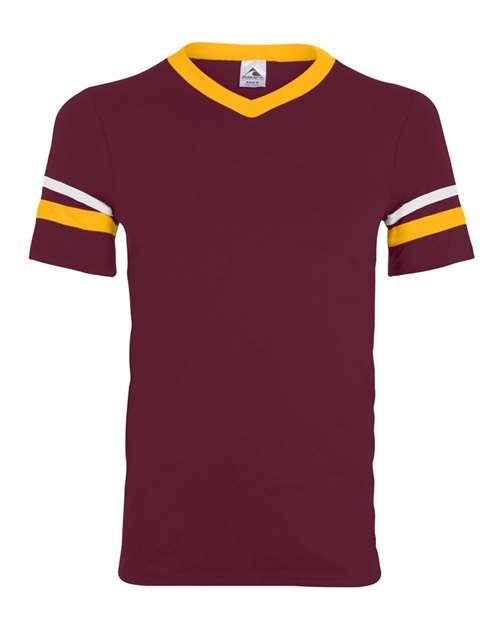 Augusta Sportswear V-Neck Jersey with Striped Sleeves (Part 1 of 2) - Maroon/ Gold/ White