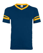Augusta Sportswear V-Neck Jersey with Striped Sleeves (Part 1 of 2) - Navy/ Gold