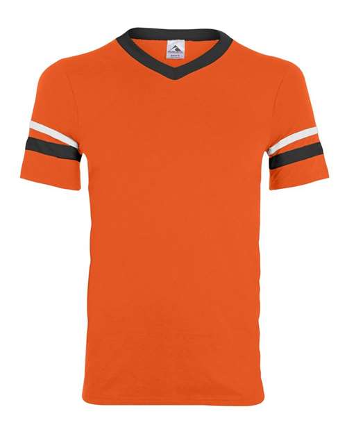 Augusta Sportswear V-Neck Jersey with Striped Sleeves (Part 2 of 2) - Orange/ Black/ White