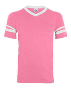 Augusta Sportswear V-Neck Jersey with Striped Sleeves (Part 2 of 2) - Pink/ White