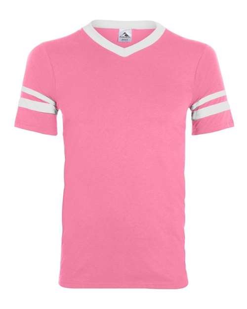 Augusta Sportswear V-Neck Jersey with Striped Sleeves (Part 2 of 2) - Pink/ White