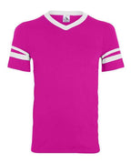 Augusta Sportswear V-Neck Jersey with Striped Sleeves (Part 2 of 2) - Power Pink/ White