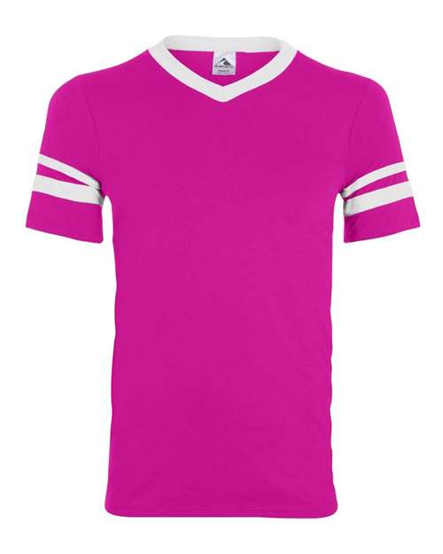 Augusta Sportswear V-Neck Jersey with Striped Sleeves (Part 2 of 2) - Power Pink/ White
