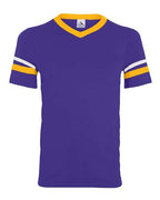 Augusta Sportswear V-Neck Jersey with Striped Sleeves (Part 2 of 2) - Purple/ Gold/ White