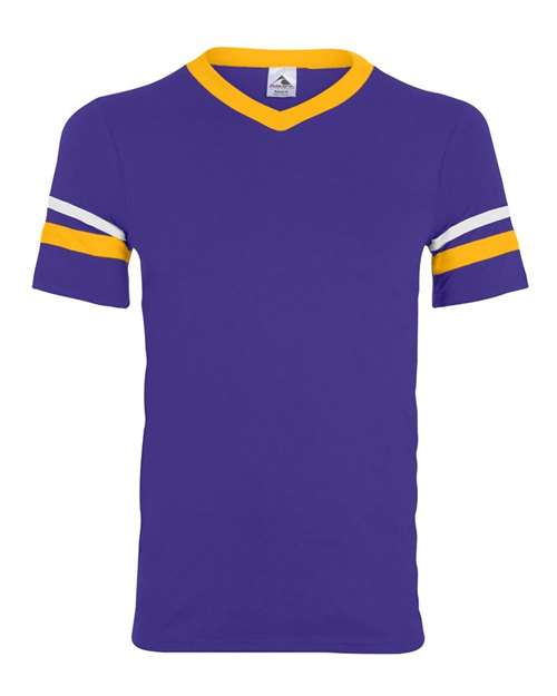Augusta Sportswear V-Neck Jersey with Striped Sleeves (Part 2 of 2) - Purple/ Gold/ White
