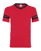 Augusta Sportswear V-Neck Jersey with Striped Sleeves (Part 2 of 2) - Red/ Black