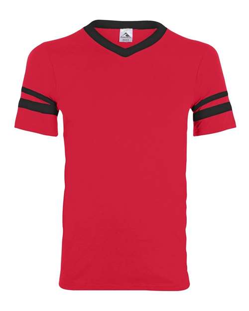 Augusta Sportswear V-Neck Jersey with Striped Sleeves (Part 2 of 2) - Red/ Black