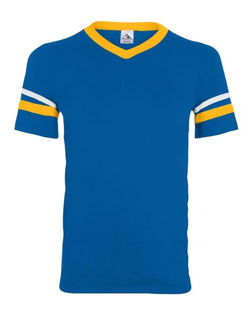 Augusta Sportswear V-Neck Jersey with Striped Sleeves (Part 2 of 2) - Royal/ Gold/ White