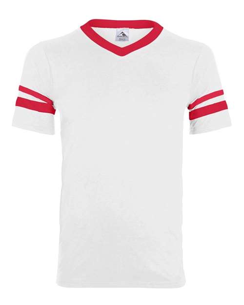 Augusta Sportswear V-Neck Jersey with Striped Sleeves (Part 2 of 2) - White/ Red