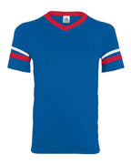 Augusta Sportswear Youth V-Neck Jersey with Striped Sleeves - Royal/ Red/ White