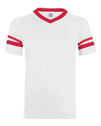 Augusta Sportswear Youth V-Neck Jersey with Striped Sleeves - White/ Red