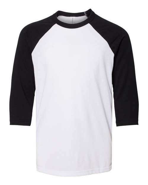 BELLA + CANVAS Youth Three-Quarter Sleeve Baseball Tee - White/ Black