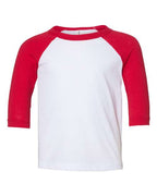 BELLA + CANVAS Toddler Three-Quarter Sleeve Baseball Tee - White/ Red