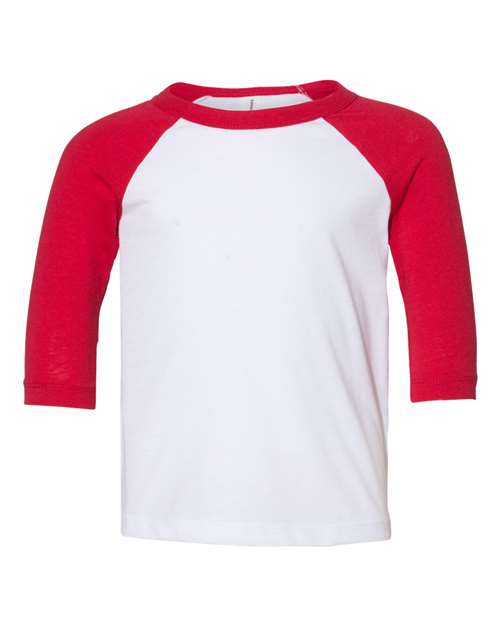 BELLA + CANVAS Toddler Three-Quarter Sleeve Baseball Tee - White/ Red