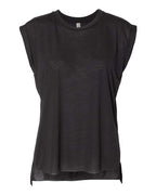 BELLA + CANVAS Women’s Flowy Rolled Cuffs Muscle Tee - Black