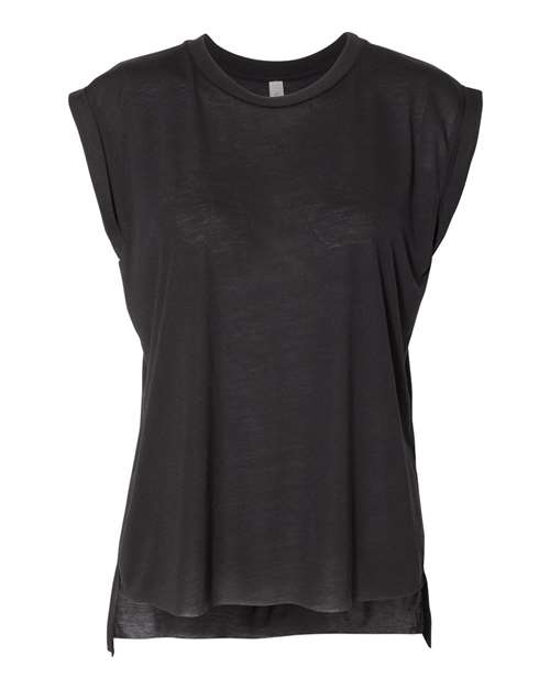 BELLA + CANVAS Women’s Flowy Rolled Cuffs Muscle Tee - Black