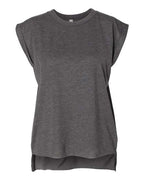 BELLA + CANVAS Women’s Flowy Rolled Cuffs Muscle Tee - Dark Grey Heather