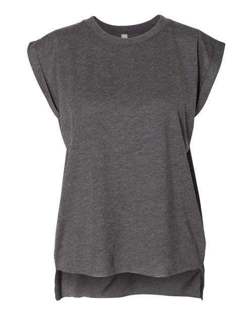BELLA + CANVAS Women’s Flowy Rolled Cuffs Muscle Tee - Dark Grey Heather