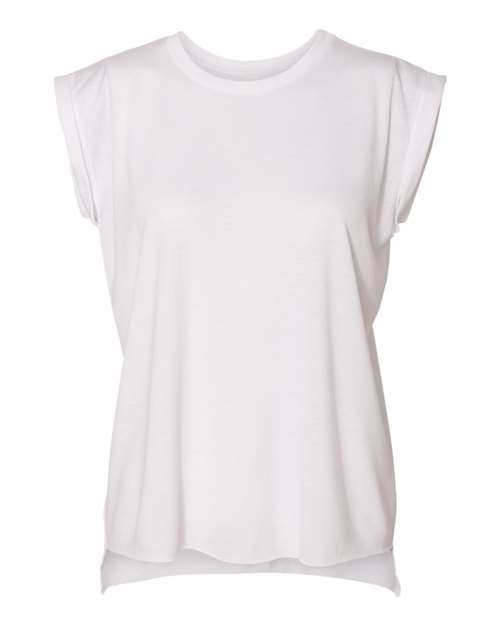 BELLA + CANVAS Women’s Flowy Rolled Cuffs Muscle Tee - White