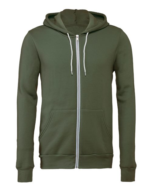 BELLA + CANVAS Unisex Sponge Fleece Full-Zip Hoodie Sweatshirt (Part 2 of 3) - Military Green