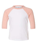 BELLA + CANVAS Toddler Three-Quarter Sleeve Baseball Tee - White/ Heather Peach