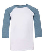 BELLA + CANVAS Youth Three-Quarter Sleeve Baseball Tee - White/ Denim