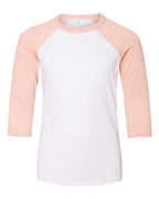 BELLA + CANVAS Youth Three-Quarter Sleeve Baseball Tee - White/ Heather Peach