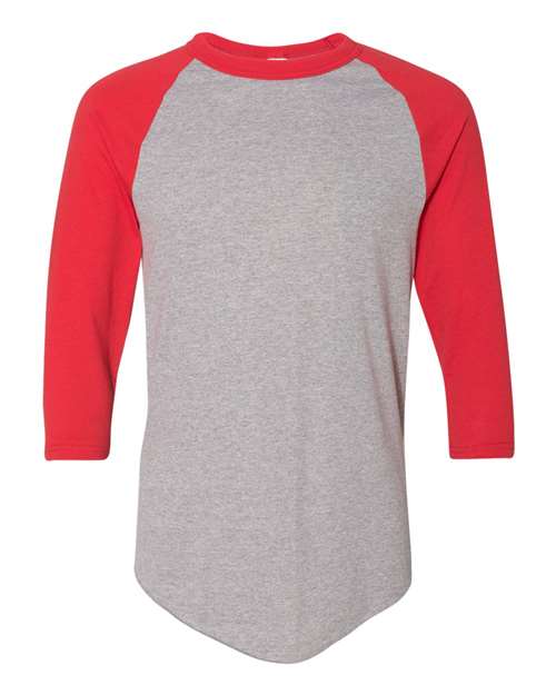 Augusta Sportswear Unisex Three-Quarter Raglan Sleeve Baseball Jersey T-Shirt (Part 1 of 2) - Athletic Heather/ Red