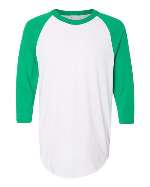 Augusta Sportswear Unisex Three-Quarter Raglan Sleeve Baseball Jersey T-Shirt (Part 1 of 2) - White/ Kelly