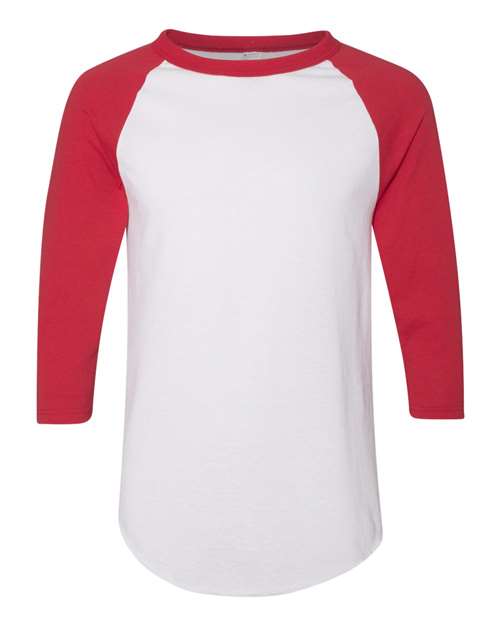 Augusta Sportswear Unisex Three-Quarter Raglan Sleeve Baseball Jersey T-Shirt (Part 1 of 2) - White/ Red