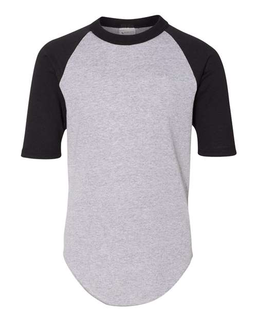 Augusta Sportswear Youth Three-Quarter Sleeve Baseball Jersey - Athletic Heather/ Black