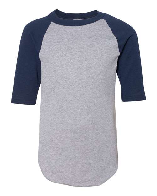 Augusta Sportswear Youth Three-Quarter Sleeve Baseball Jersey - Athletic Heather/ Navy
