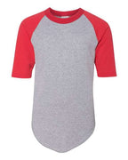 Augusta Sportswear Youth Three-Quarter Sleeve Baseball Jersey - Athletic Heather/ Red