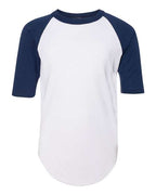 Augusta Sportswear Youth Three-Quarter Sleeve Baseball Jersey - White/ Navy